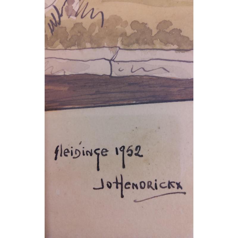 Aquarel "Sleidinge 1952" gesigneerd:Jo Hendrickx