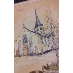 Aquarel "Sleidinge 1952" gesigneerd:Jo Hendrickx