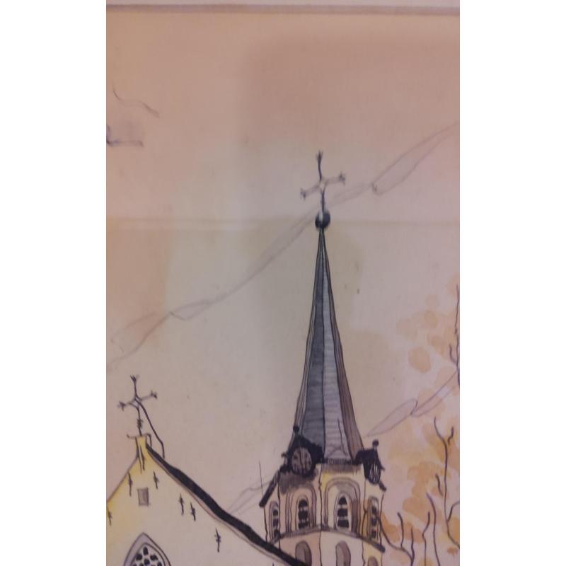 Aquarel "Sleidinge 1952" gesigneerd:Jo Hendrickx