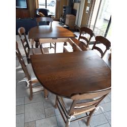 eiken tafel met mogelijkheid tot verlenging tafel en 6 stoelen