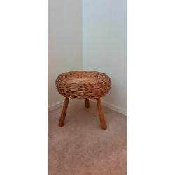 Tony Paul Tripod Wicker Stool, America 1950s vintage kruk riet