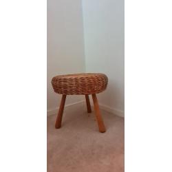 Tony Paul Tripod Wicker Stool, America 1950s vintage kruk riet