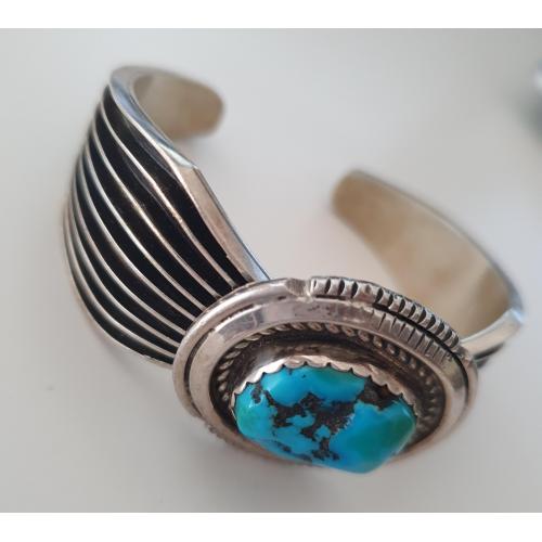 Norbert Johnson Navajo Lapis Channel vintage armband sterling zilver - handgemaakt