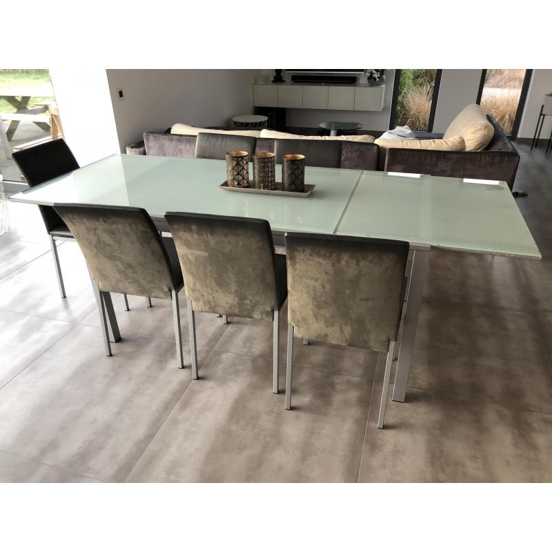 Glazen eettafel met 6 stoelen