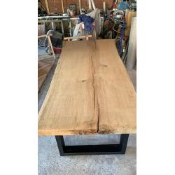 Boomstam tafel 8 cm dik eik met u onderstel