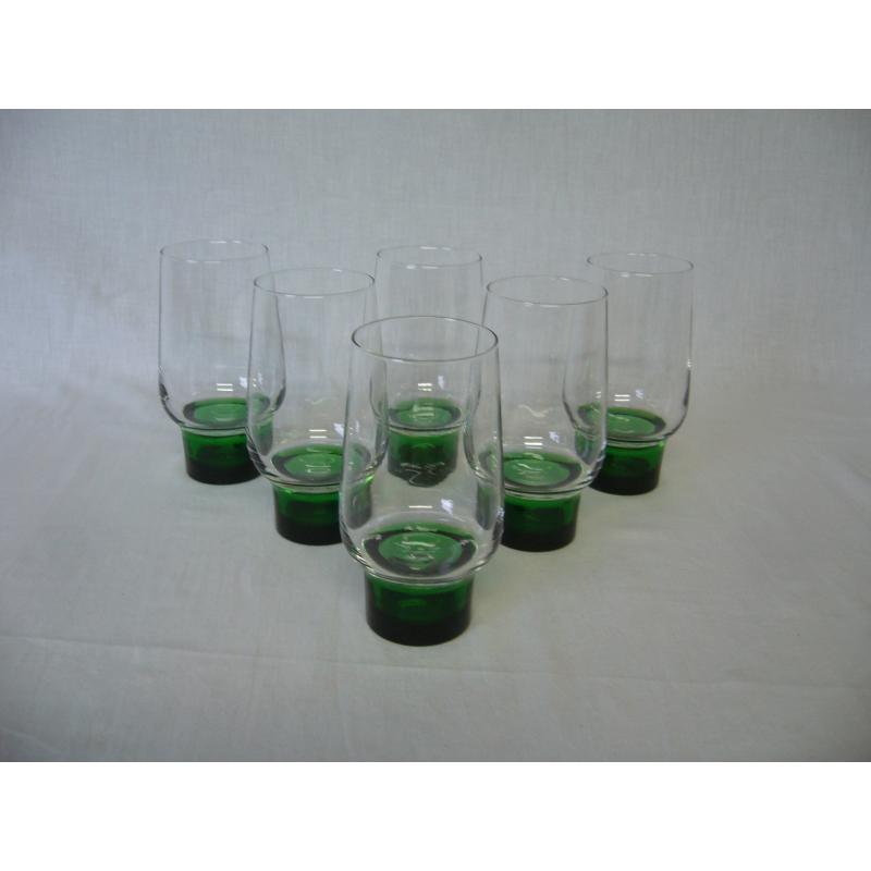 6 glazen met groene voet