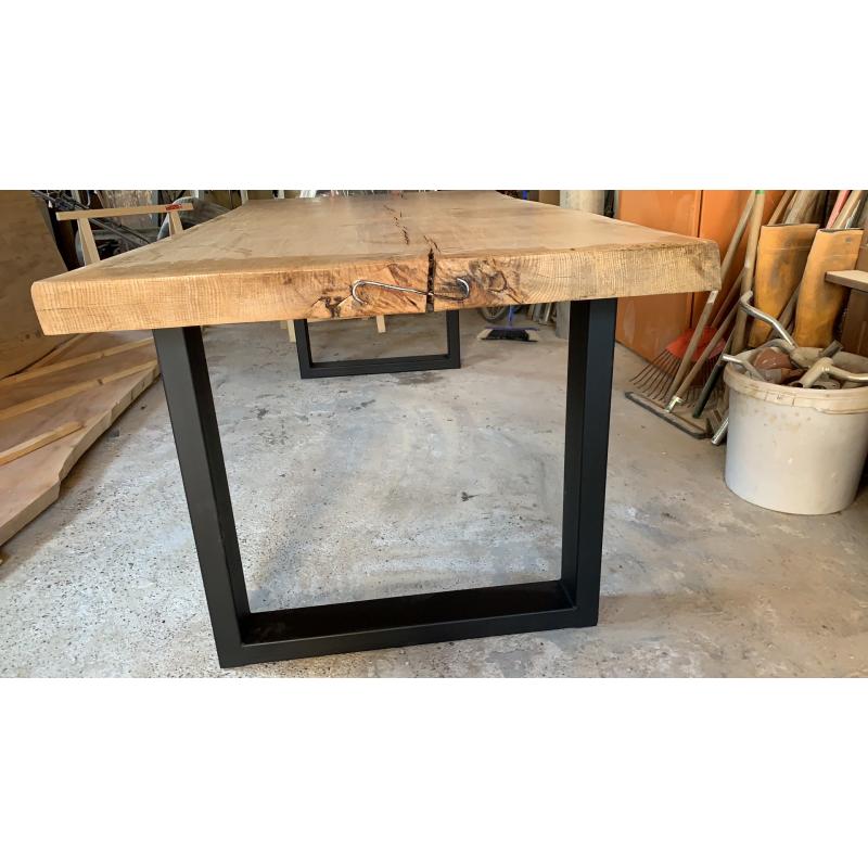 Boomstam tafel 8 cm dik eik met u onderstel