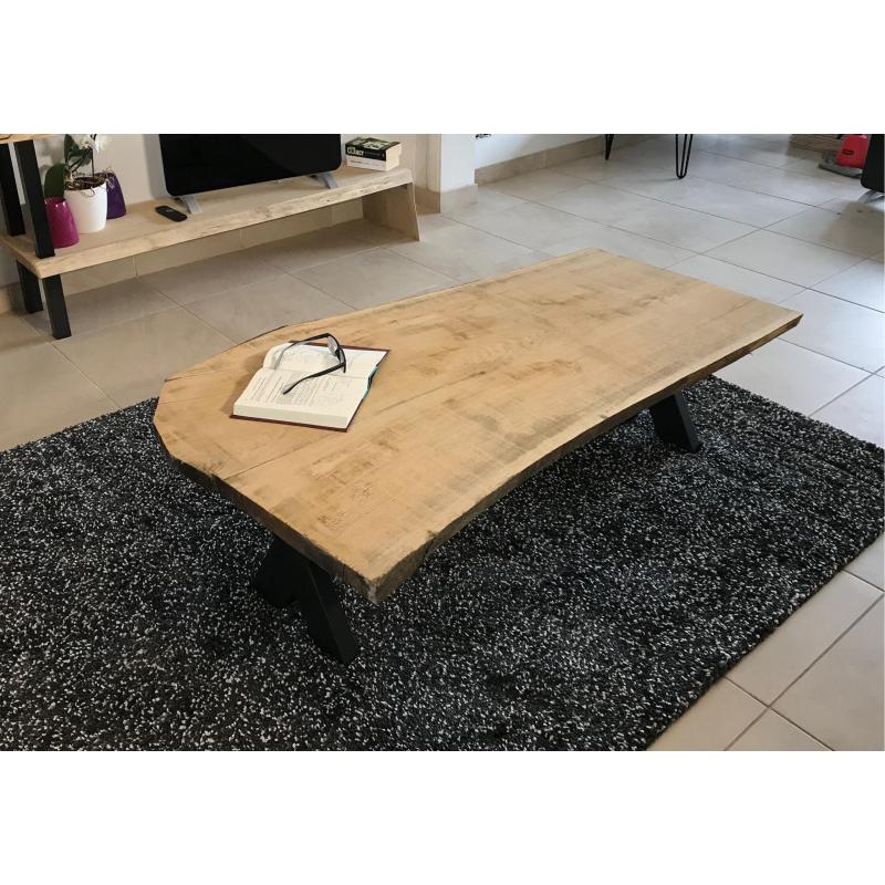 Salontafel Boomstam massief Eik met X poten