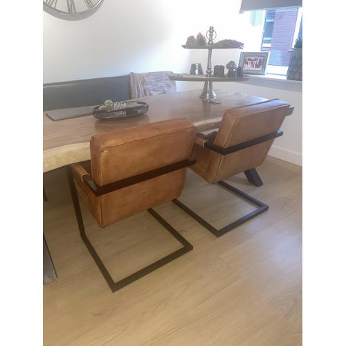 2x buffelleren eetkamerstoelen cognac