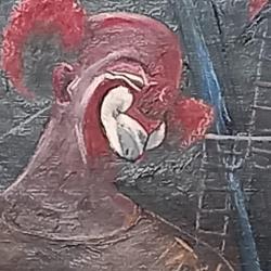 Vintage olieverf schilderij van een clown