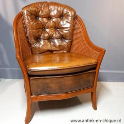Vintage Rotan/leder fauteuil in Giorgetti-stijl jaren ‘80