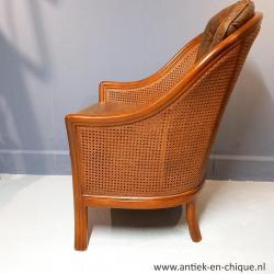 Vintage Rotan/leder fauteuil in Giorgetti-stijl jaren ‘80