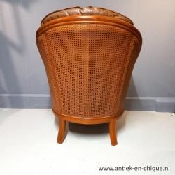 Vintage Rotan/leder fauteuil in Giorgetti-stijl jaren ‘80