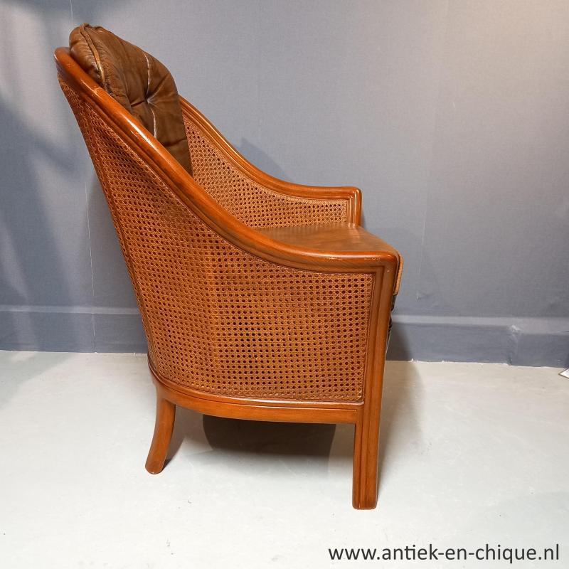 Vintage Rotan/leder fauteuil in Giorgetti-stijl jaren ‘80