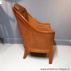 Vintage Rotan/leder fauteuil in Giorgetti-stijl jaren ‘80