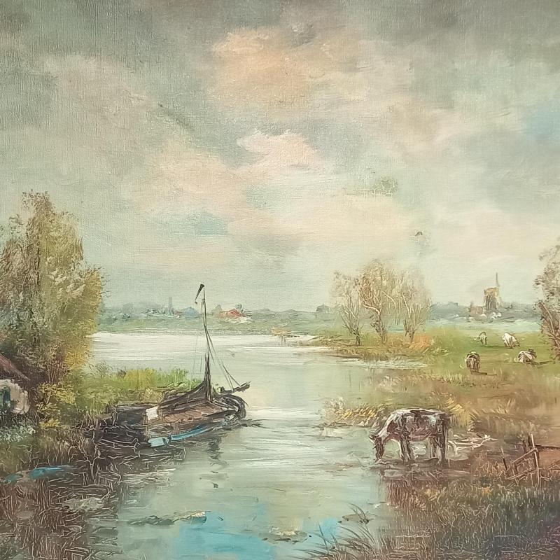 Schitterend XL olieverf schilderij op linnen begin 20e eeuw