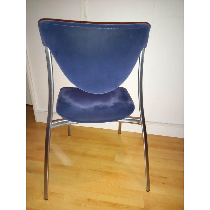 8 Designstoelen /chromee met blauwe zitting / leun /prijs voor 8 stuks : 80 euro