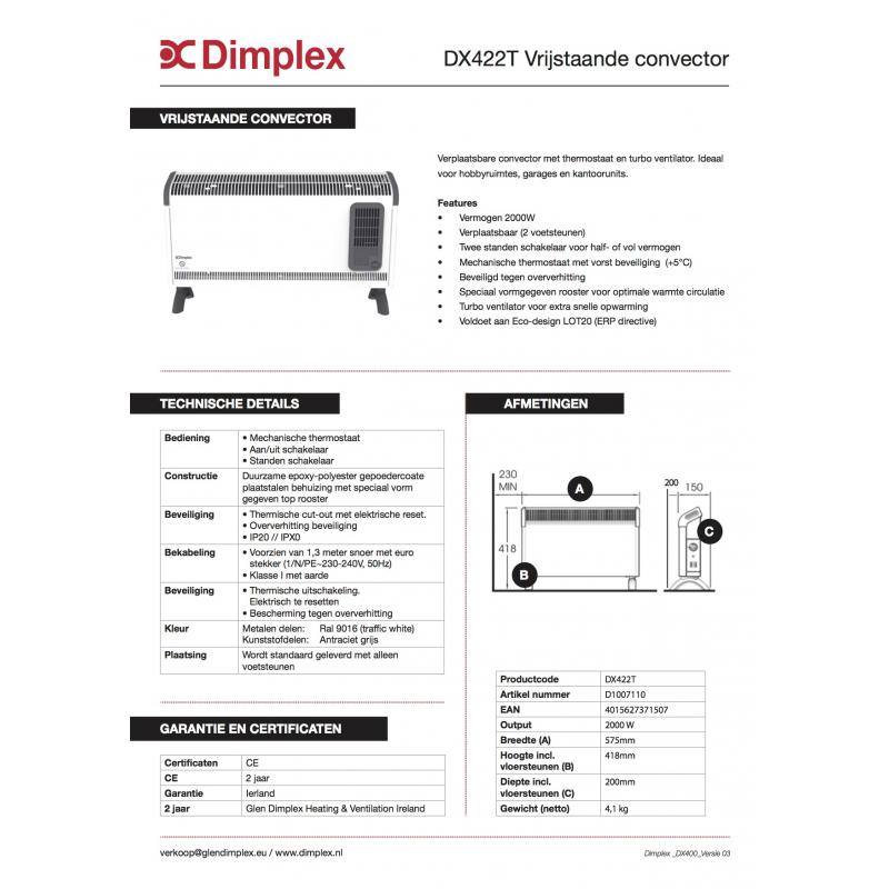 Dimplex vrijstaande convectors