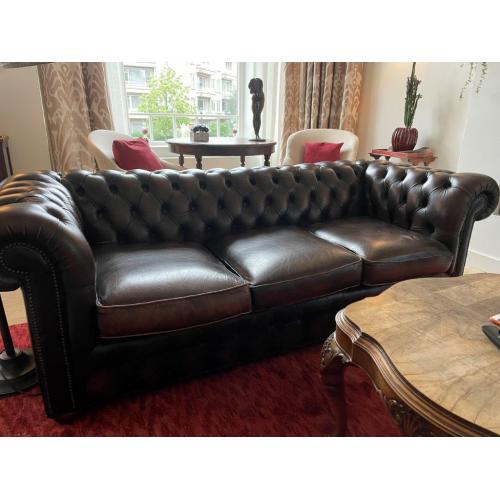 chesterfield bruin leder 2 stuks   voetbank