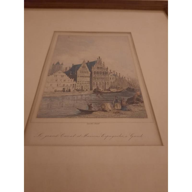 Litho "Le grand Canal et Maisons Espagnoles à Gand"