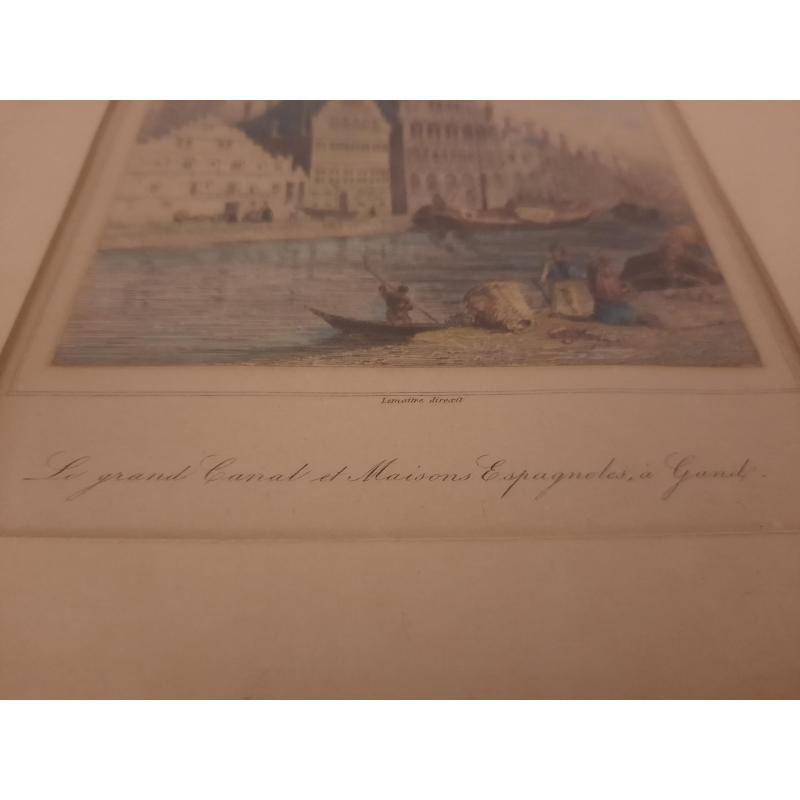 Litho "Le grand Canal et Maisons Espagnoles à Gand"