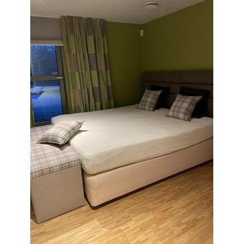 Bed 200x220, inclusief hoofdeinde, matras en kofferbak voor bedeinde