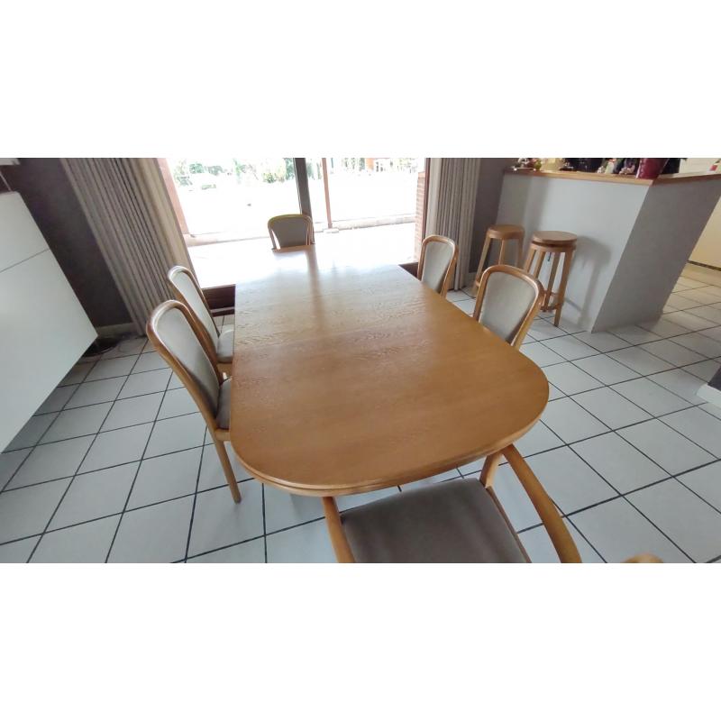 eettafel en 6 bijpassende stoelen