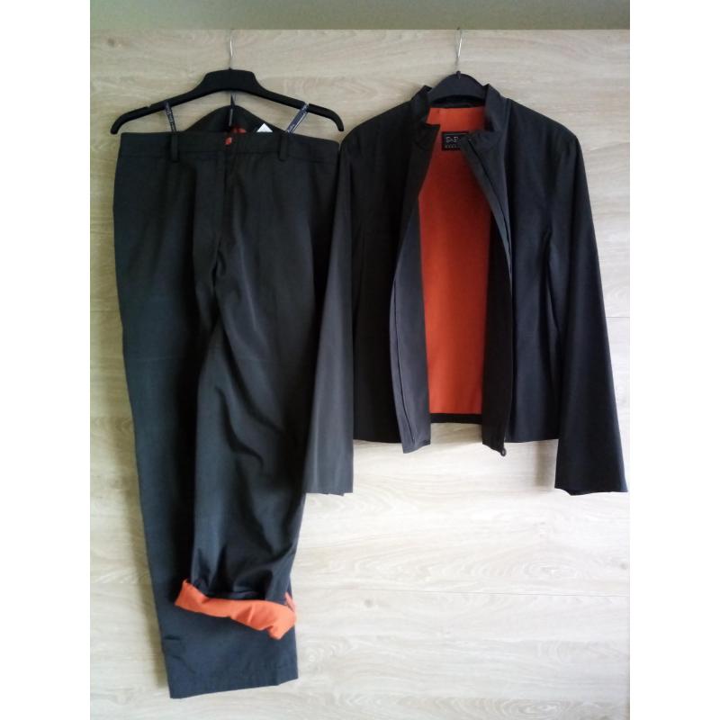 Donkergrijs/oranje broek   vestje