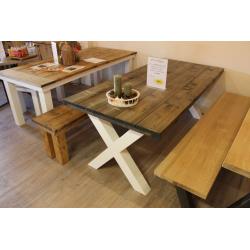 Elegante oude steigerhouten tafel nu 289,-