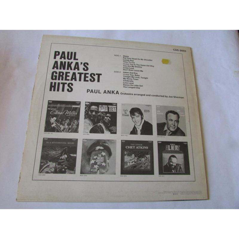PAUL ANKA, GREATEST HITS,  LP