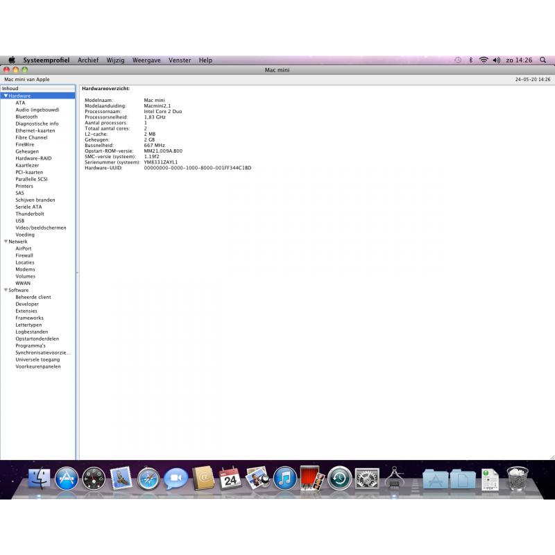 Te Koop Mac Mini 2.1 Intel Core 2 Duo met Serienummer YM8331ZAYL1 met 1,83 Ghz en een Apple Toetsenbord en een Apple Mighty Usb Muis.