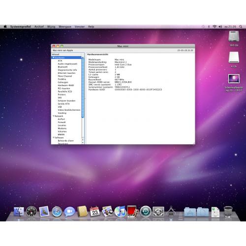 Te Koop een Mac Mini 2.1 Intel Core 2 Duo 64 Bit Computer met Serienummer YM8410VGYL1 met 1,83 Ghz met draadloos internet en een Originele Upgrade Doos Office voor de Mac uit 2008.