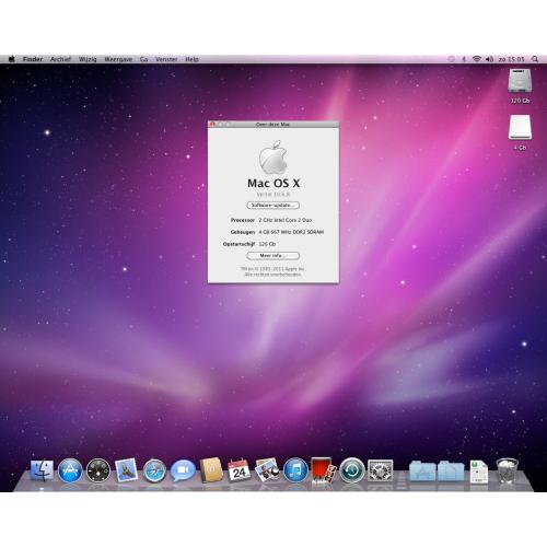Te Koop Mac Mini 2.1 Intel Core 2 Duo YM7501JVYL1 met 1,83 Ghz met draadloos internet en een 15 Inch Samsung Lcd en een Set Apple Speakers (Draadje zit los) en een Apple Airport Extreme.