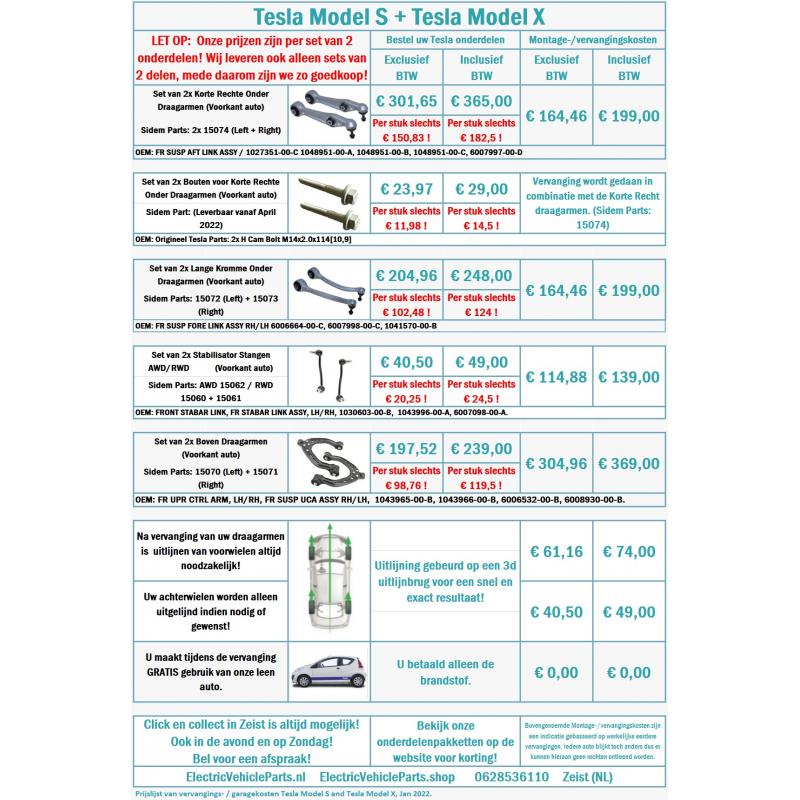 Tesla S 3 X Y Draagarmen Wishbones Kopen of laten Vervangen!