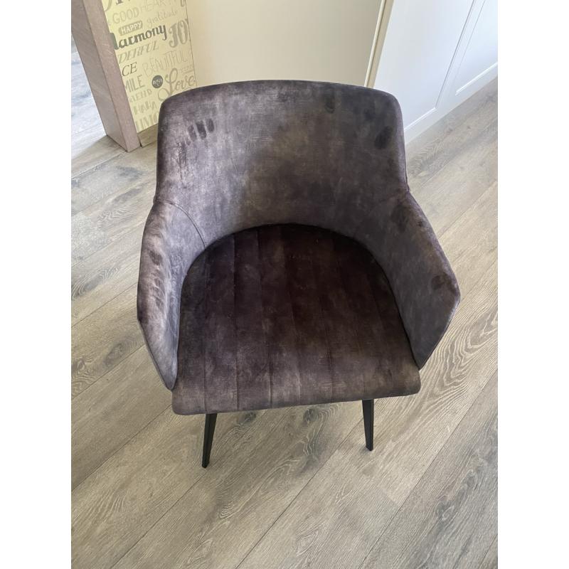 4 Tafelstoelen CRUDO armkuip VELVET fluweel DARK GREY